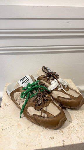 Miu Miu x New Balance 530 SL Deco Calf Leather Mules Brown, 38