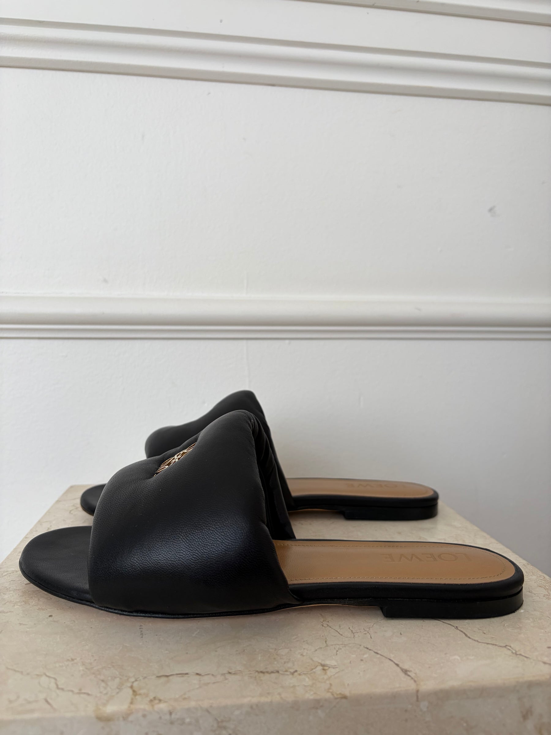 Loewe Anagram Padded Slides Black, 39
