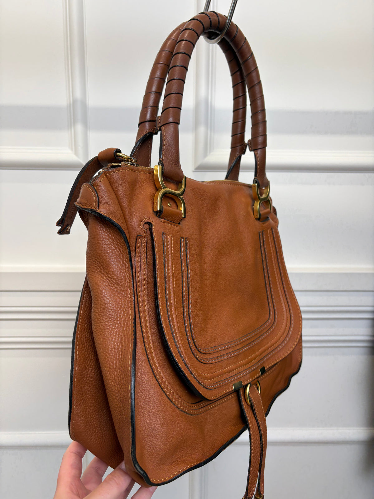 Chloé Tan Grained Leather Marcie Double Carry Bag