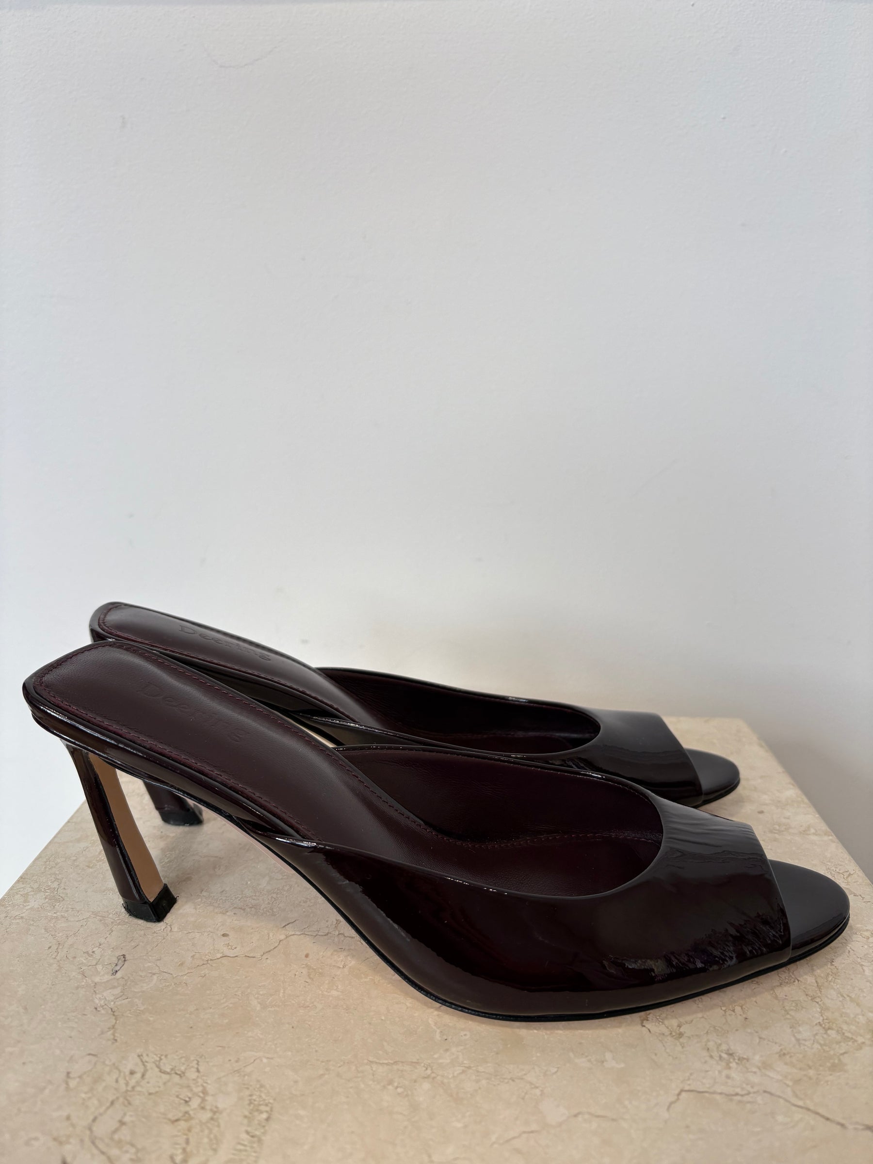 Deering Burgundy Patent Leather Mules, 39