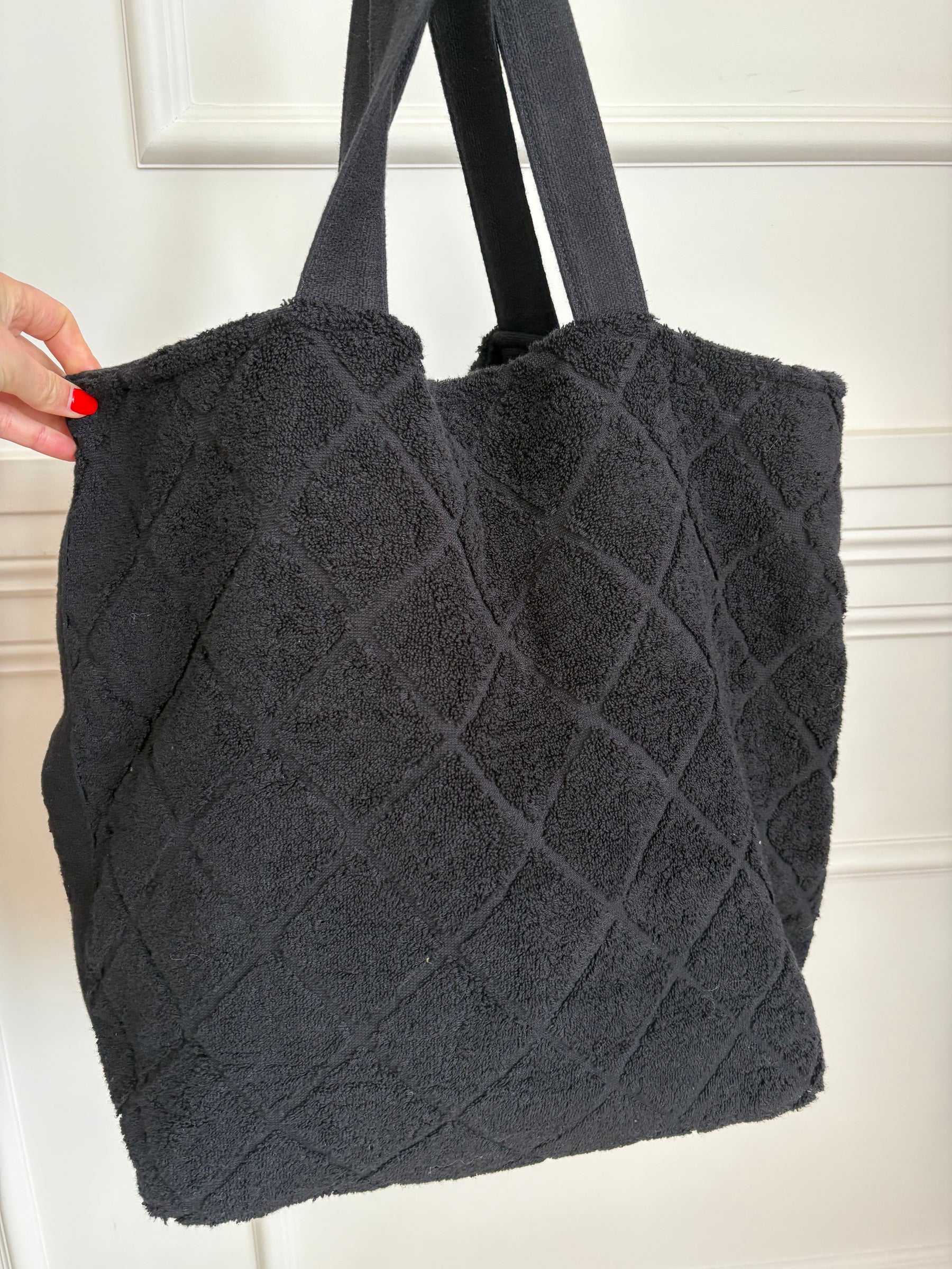 Chanel Black Terry Logo Tote and Towel SET