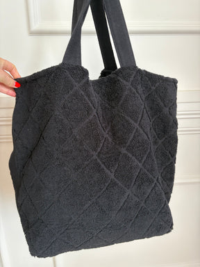 Chanel Black Terry Logo Tote and Towel SET