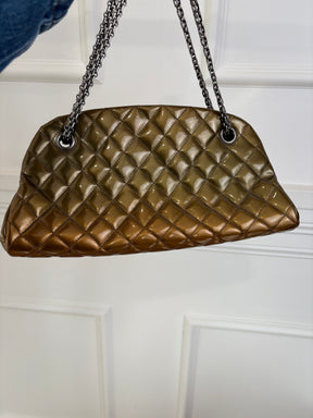 Chanel Khaki Bronze Patent Mademoiselle Bowling Bag