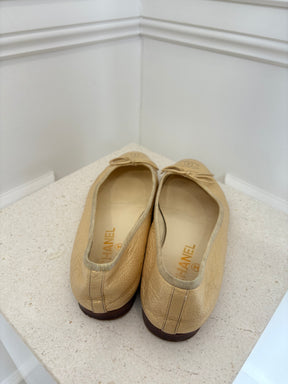 Chanel Gold Crinkled Leather Ballet Flats, 37.5C