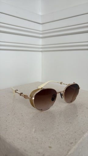 Balmain Round Gold Frame and Cream Arm Sunglasses