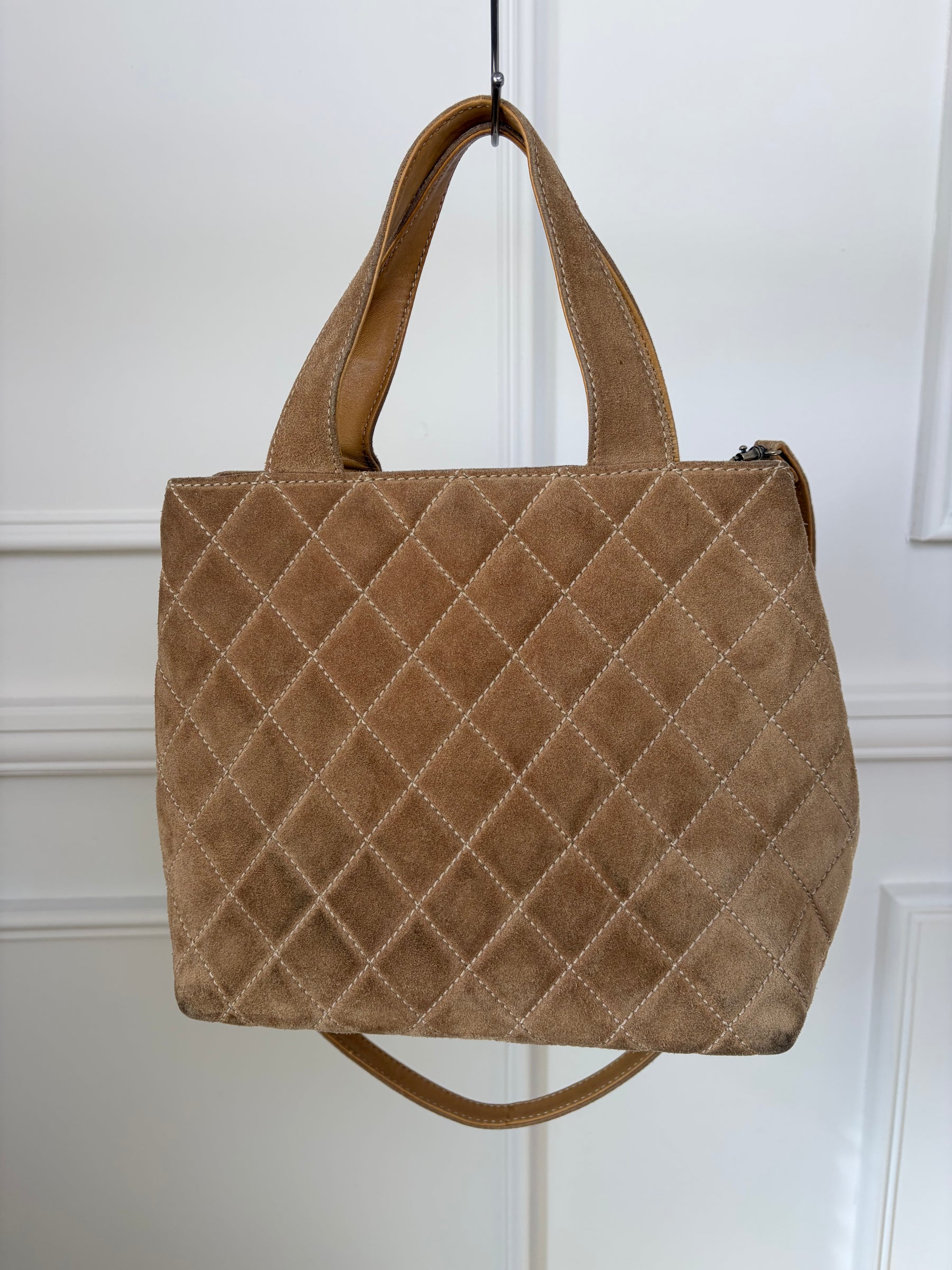 Chanel Beige Suede Wild Stitch Tote Bag with Shoulder Strap