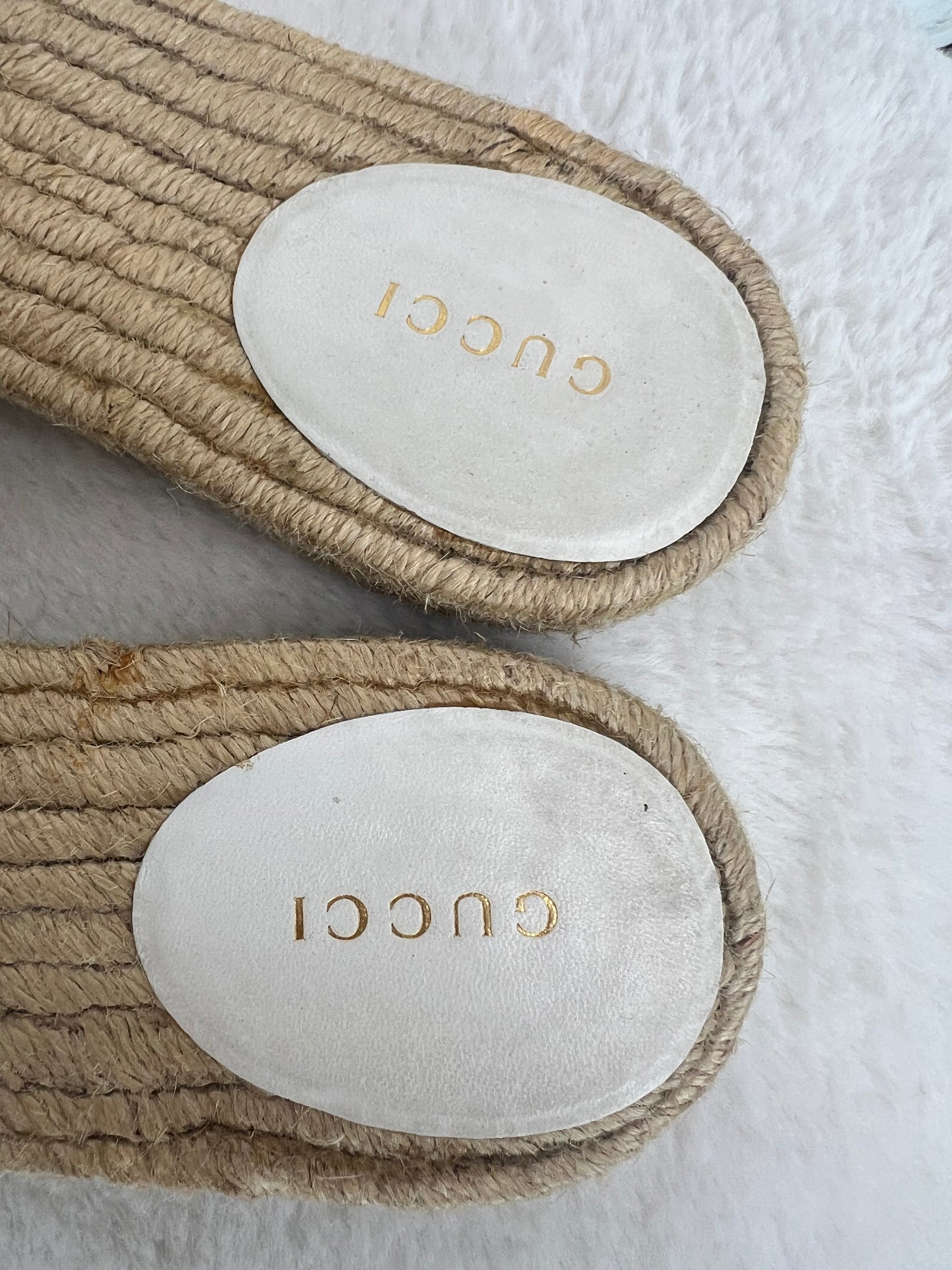 Gucci White Marmont Espadrille Slide, 40.5