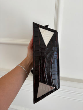 THE ATTICO Dark Brown Croc Embossed 7/7 Shoulder Bag