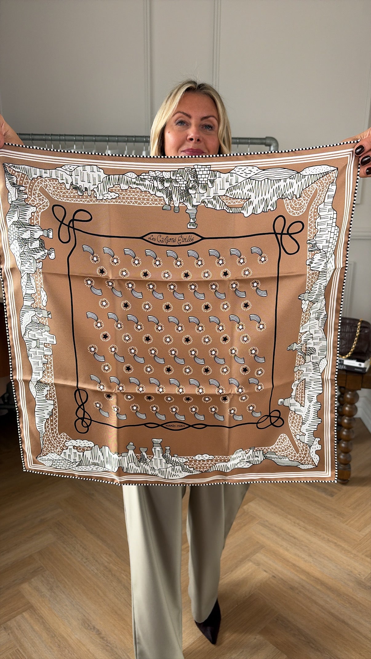 Hermès Les Canyons Etoiles Silk Bandanna Brown