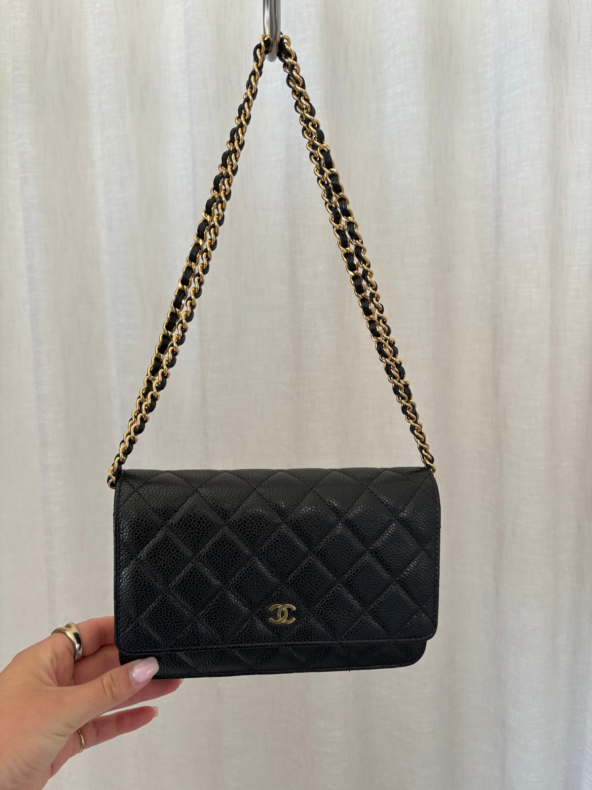 Chanel Black Caviar Leather Wallet on Chain