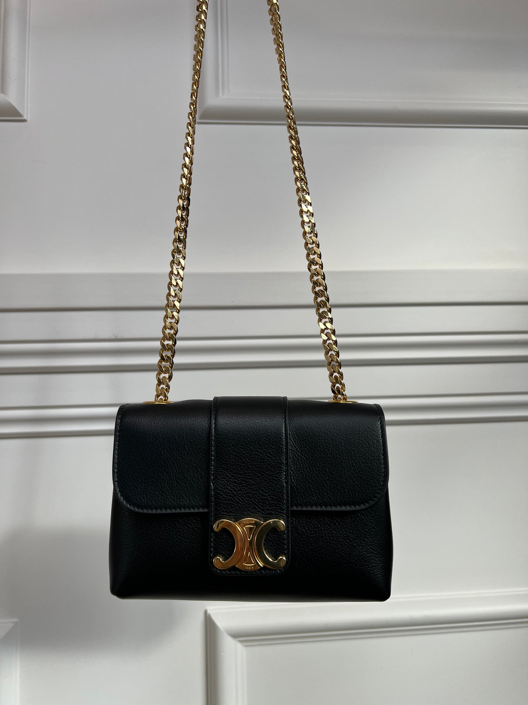 Céline Black Leather Triomphe Mini Victoire Bag