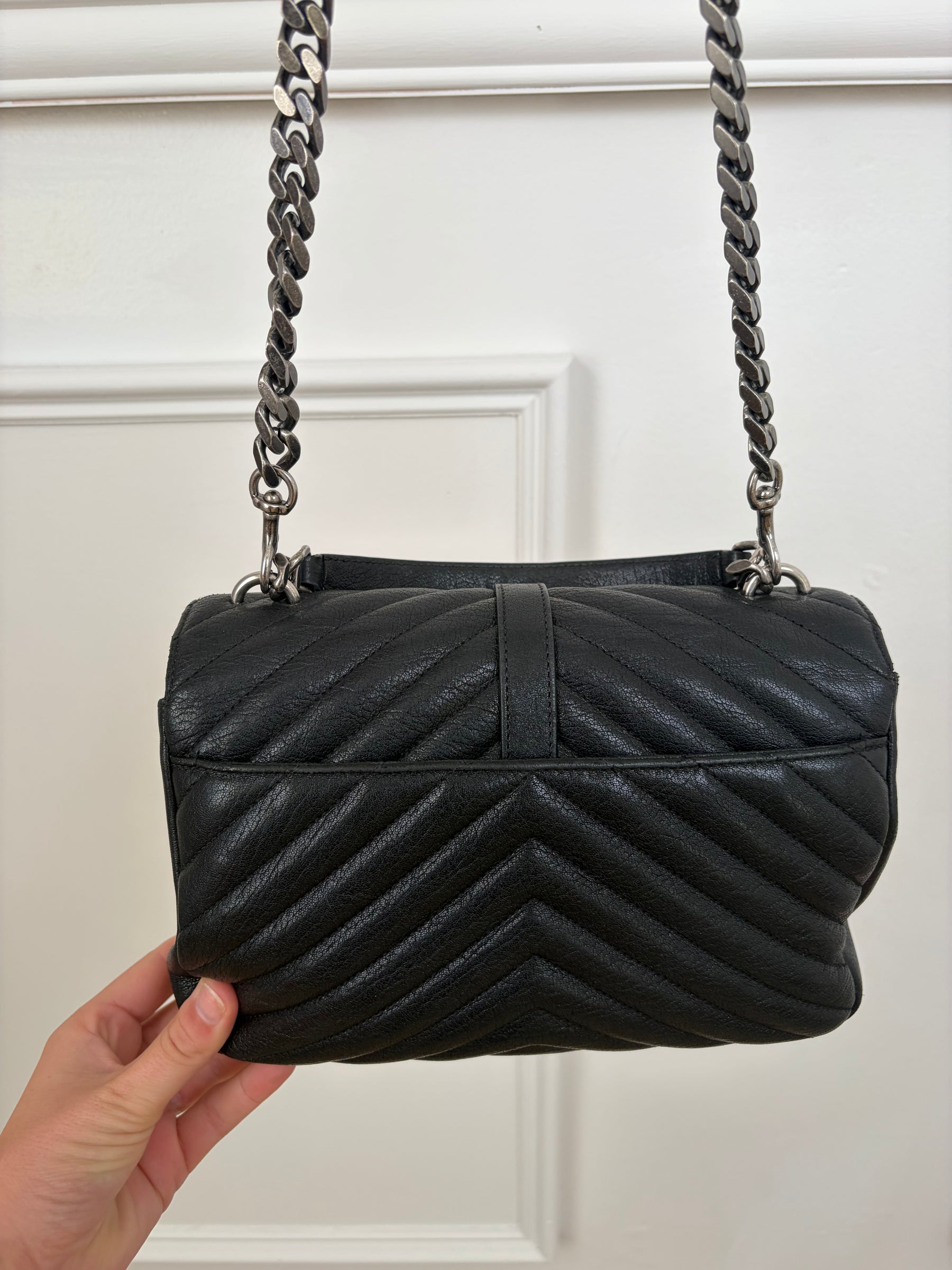 Saint Laurent Black Chevron Leather College Shoulder Bag