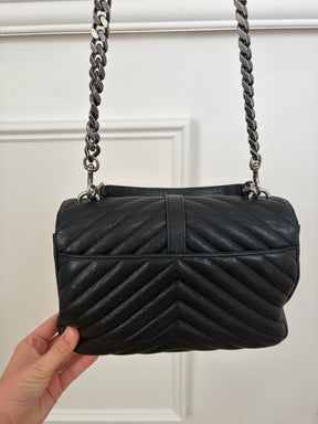 Saint Laurent Black Chevron Leather College Shoulder Bag