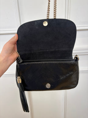 Gucci Black Patent Crinkled Soho Chain Flap bag
