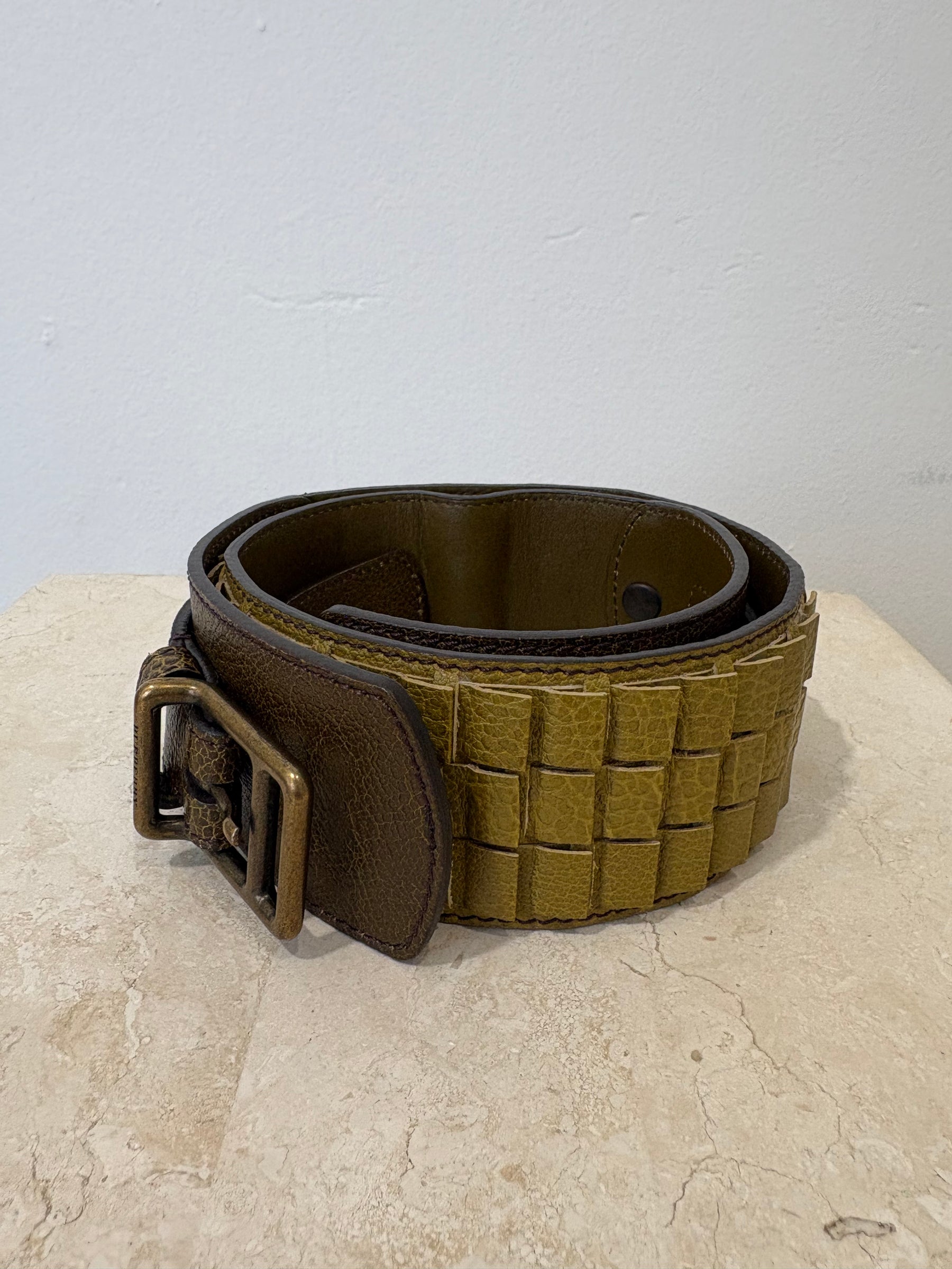 Burberry Green Textured Leather Wide Belt, 70
