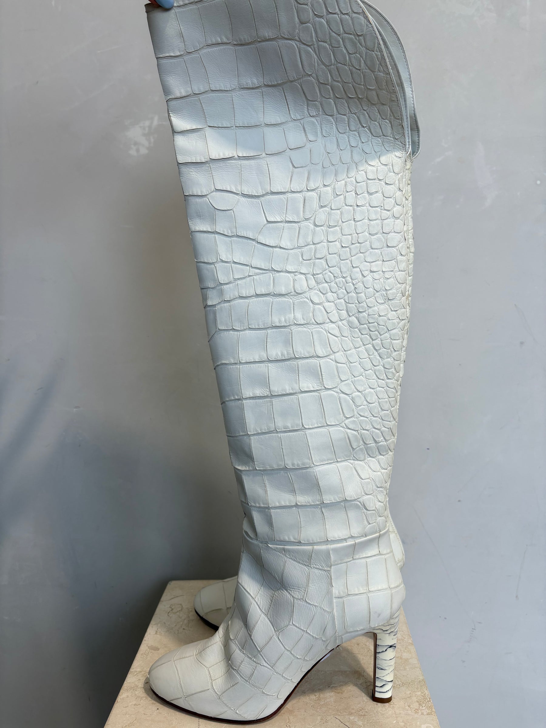 GABRIELA HEARST White Croc Effect Over the Knee Boots, 40.5