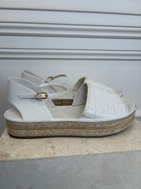Fendi White Leather Logo Embossed Espadrille Sandal, 42
