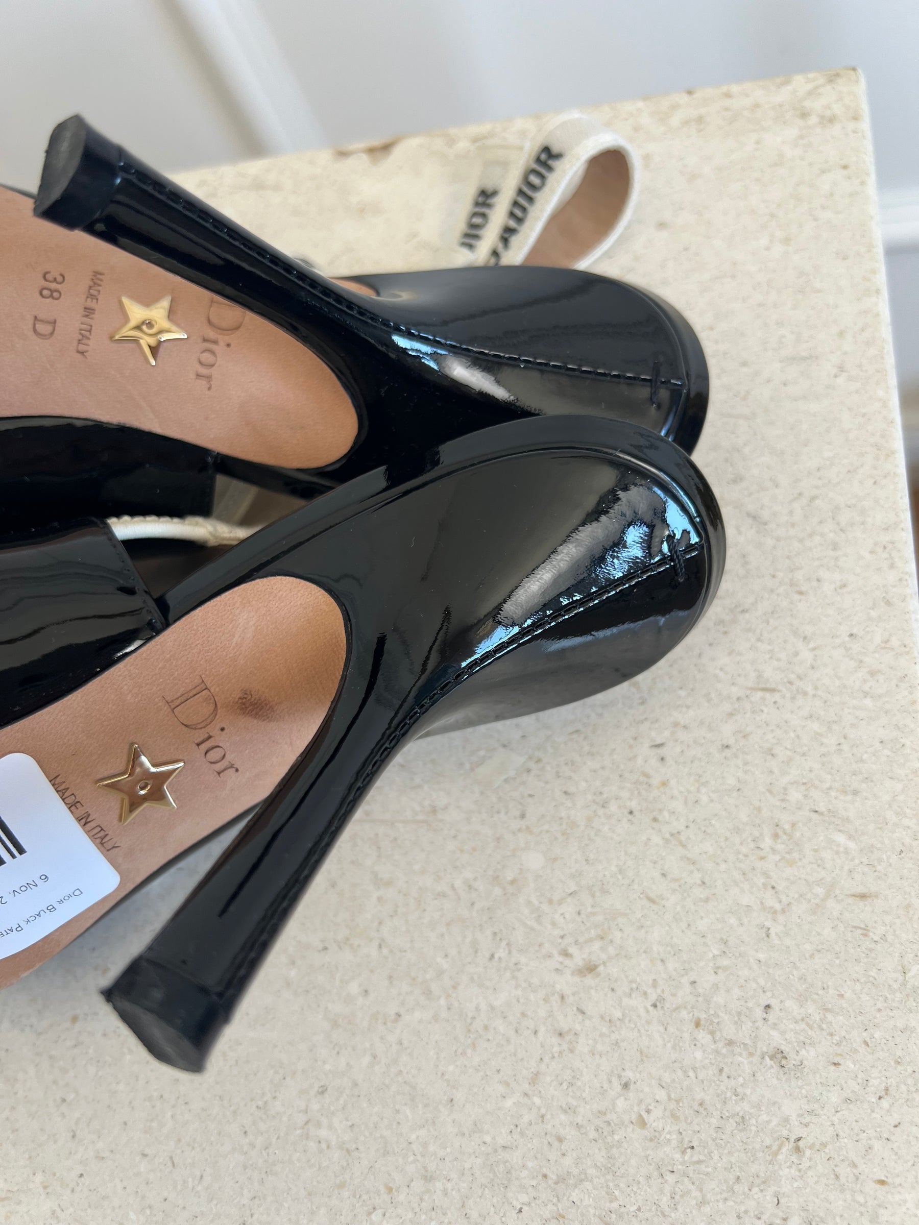 Dior Black Patent J'adior Slingback Pumps, 38D
