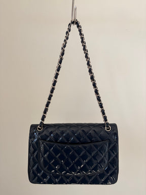 Chanel Navy Blue Patent Leather Jumbo Flap Bag