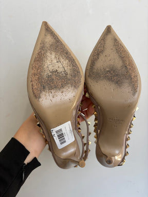 Valentino Garavani Beige Patent Rockstud Cage Pumps, 38