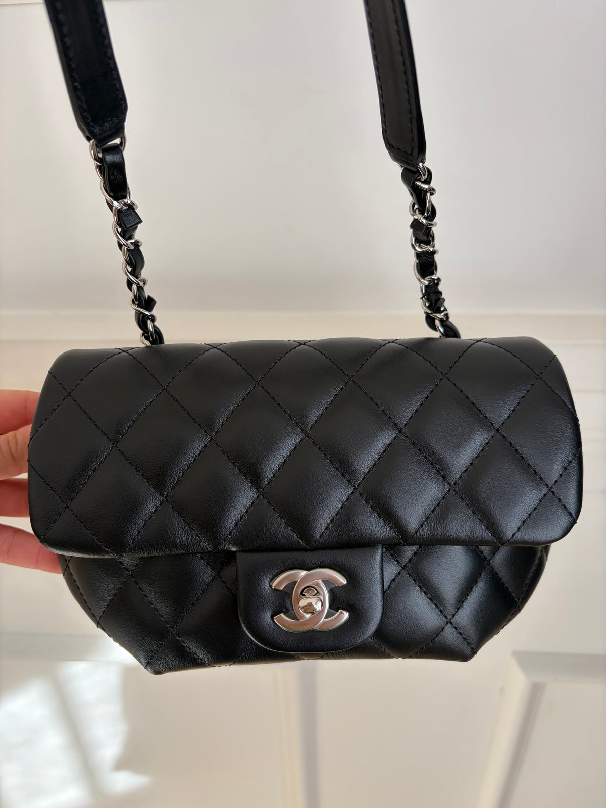 Chanel Uniform Black Lambskin Leather Waist Bag