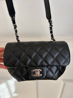 Chanel Uniform Black Lambskin Leather Waist Bag