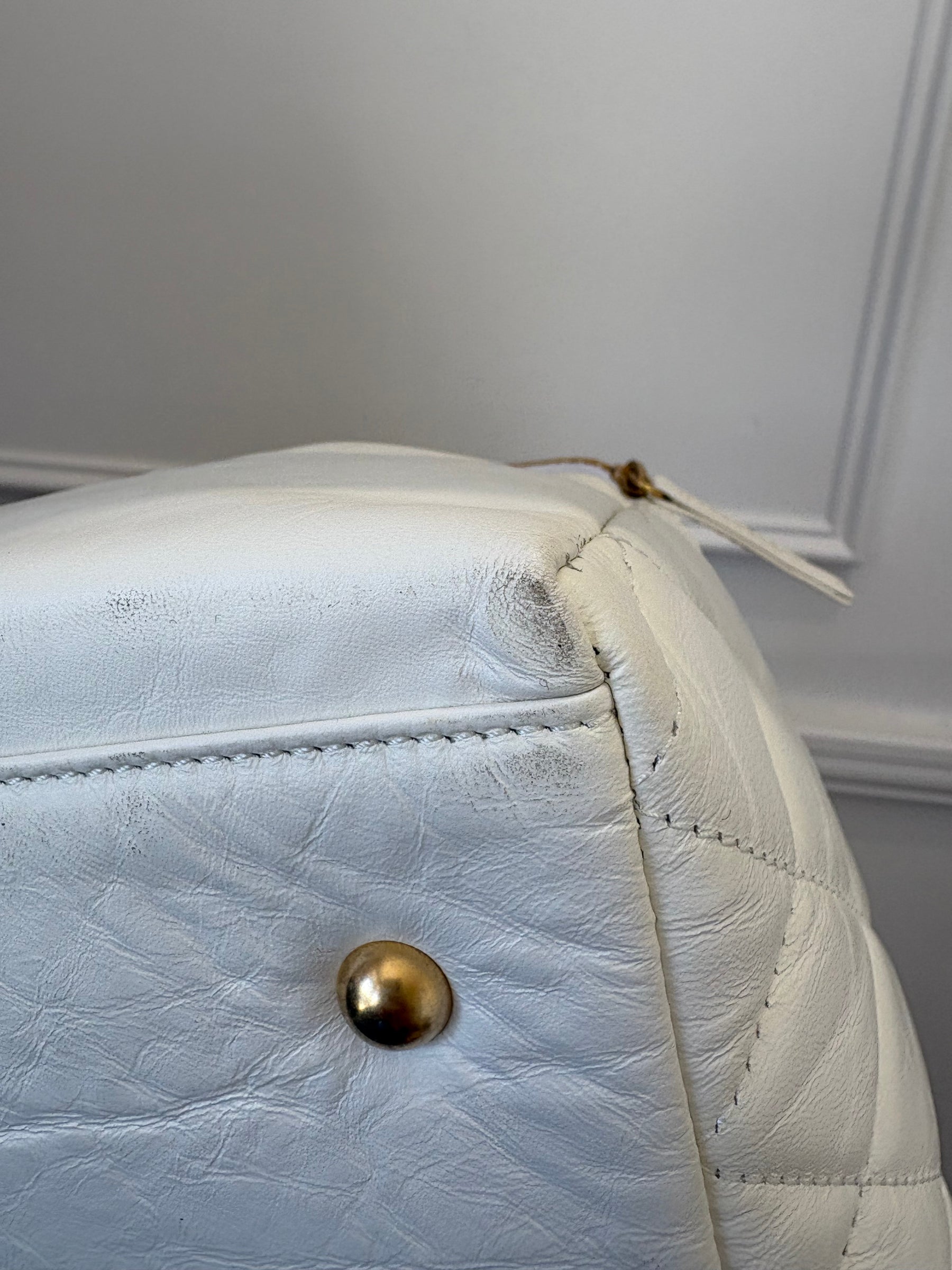 Chanel White Lambskin Leather Retro Spirit Bowling Bag