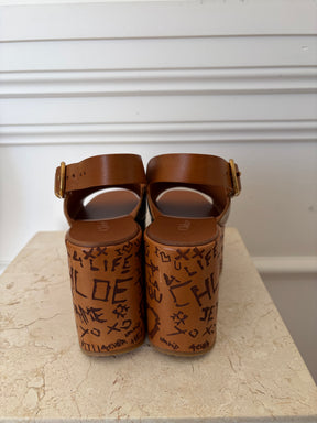 Chloé Maxime Leather Platform Sandals Brown, 38