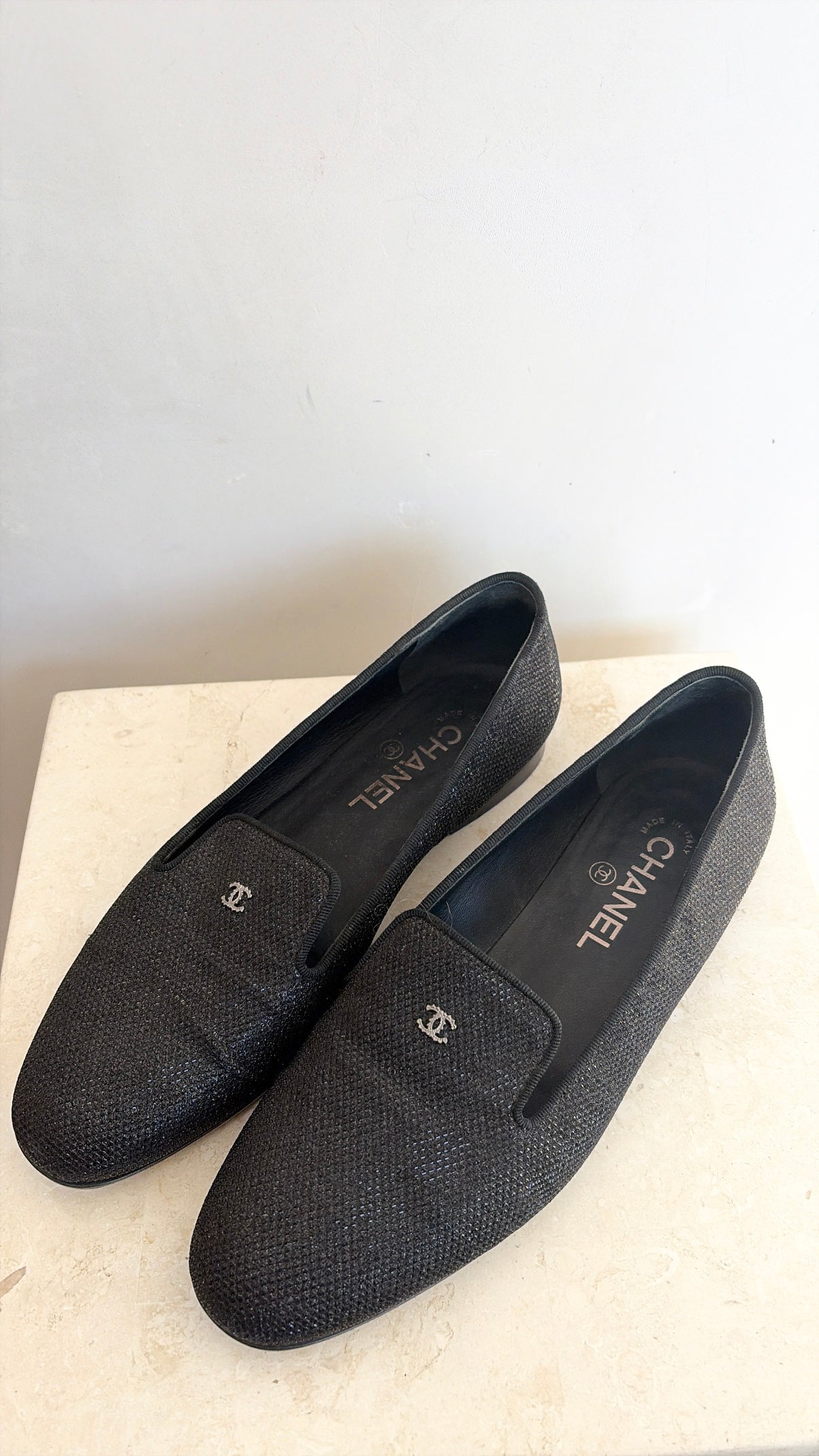 Chanel Black Lurex Fabric Loafer, 39C