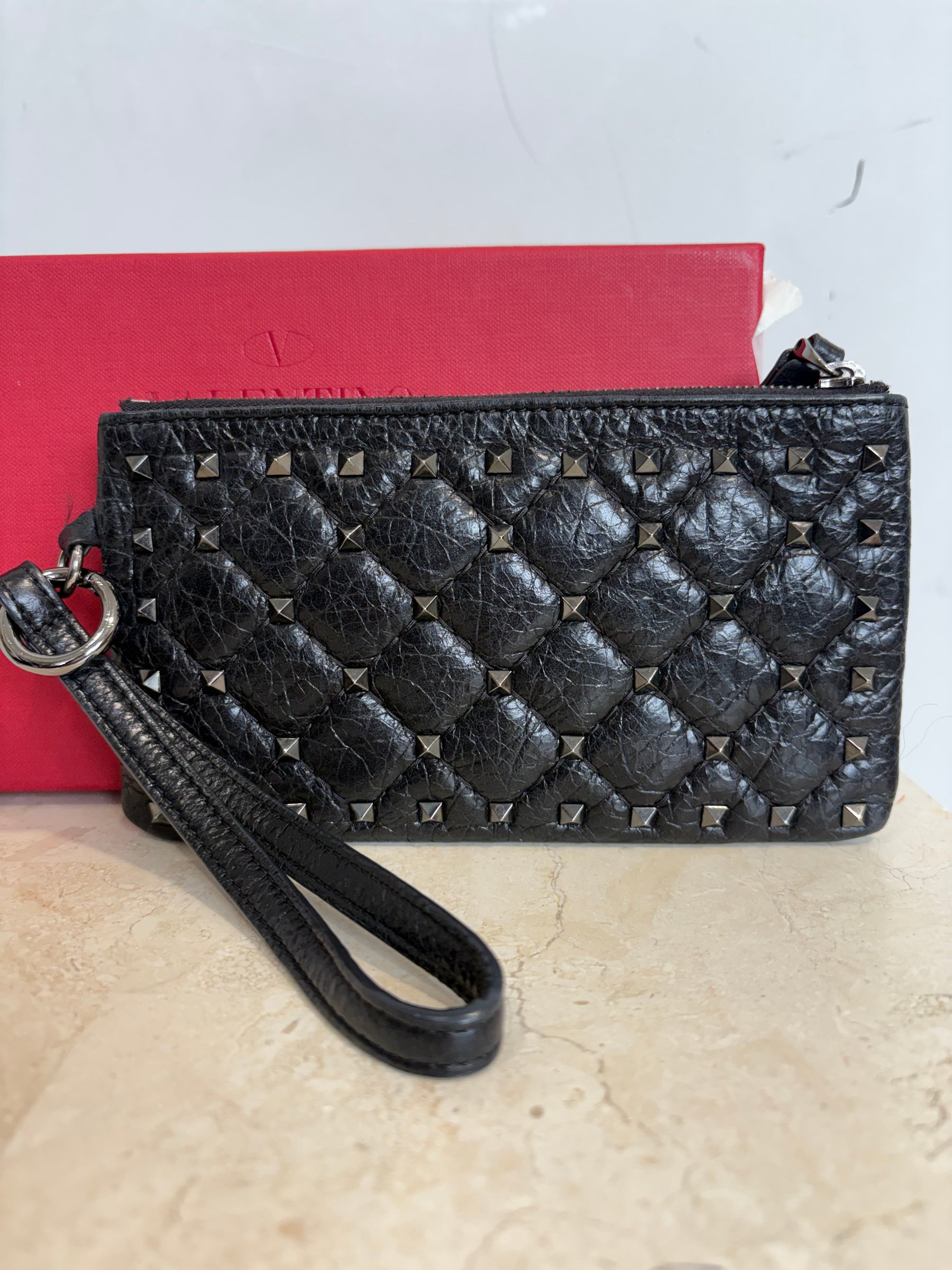 Valentino Rockstud Wristlet Pouch Black