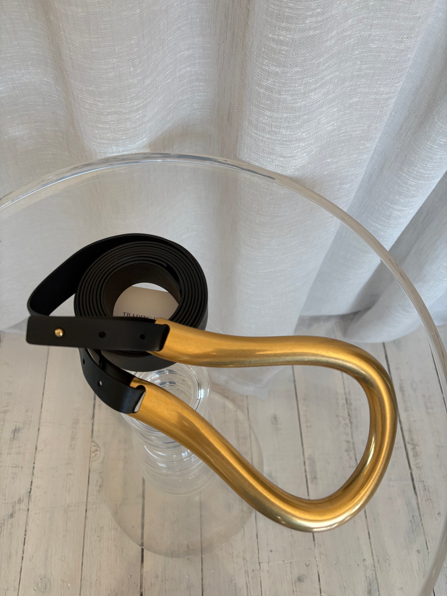 Bottega Veneta Black Leather Oversized Buckle Double Strap Belt, S