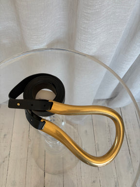 Bottega Veneta Black Leather Oversized Buckle Double Strap Belt, S