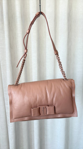 Salvatore Ferragamo Dust Rose Leather Pillow Chain Shoulder Bag