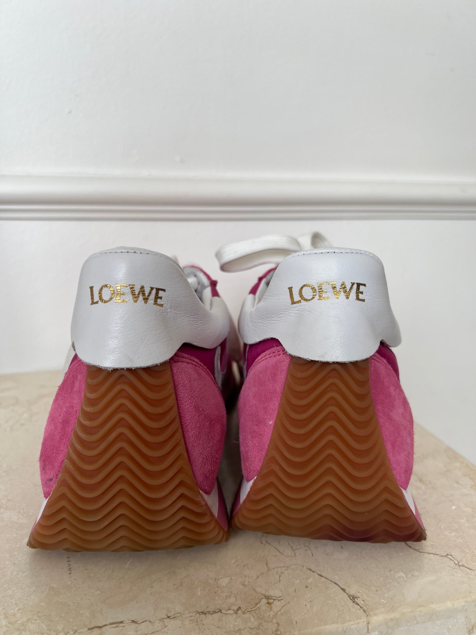 Loewe Pink and White Suede and Nylon Flow Runner, 39
