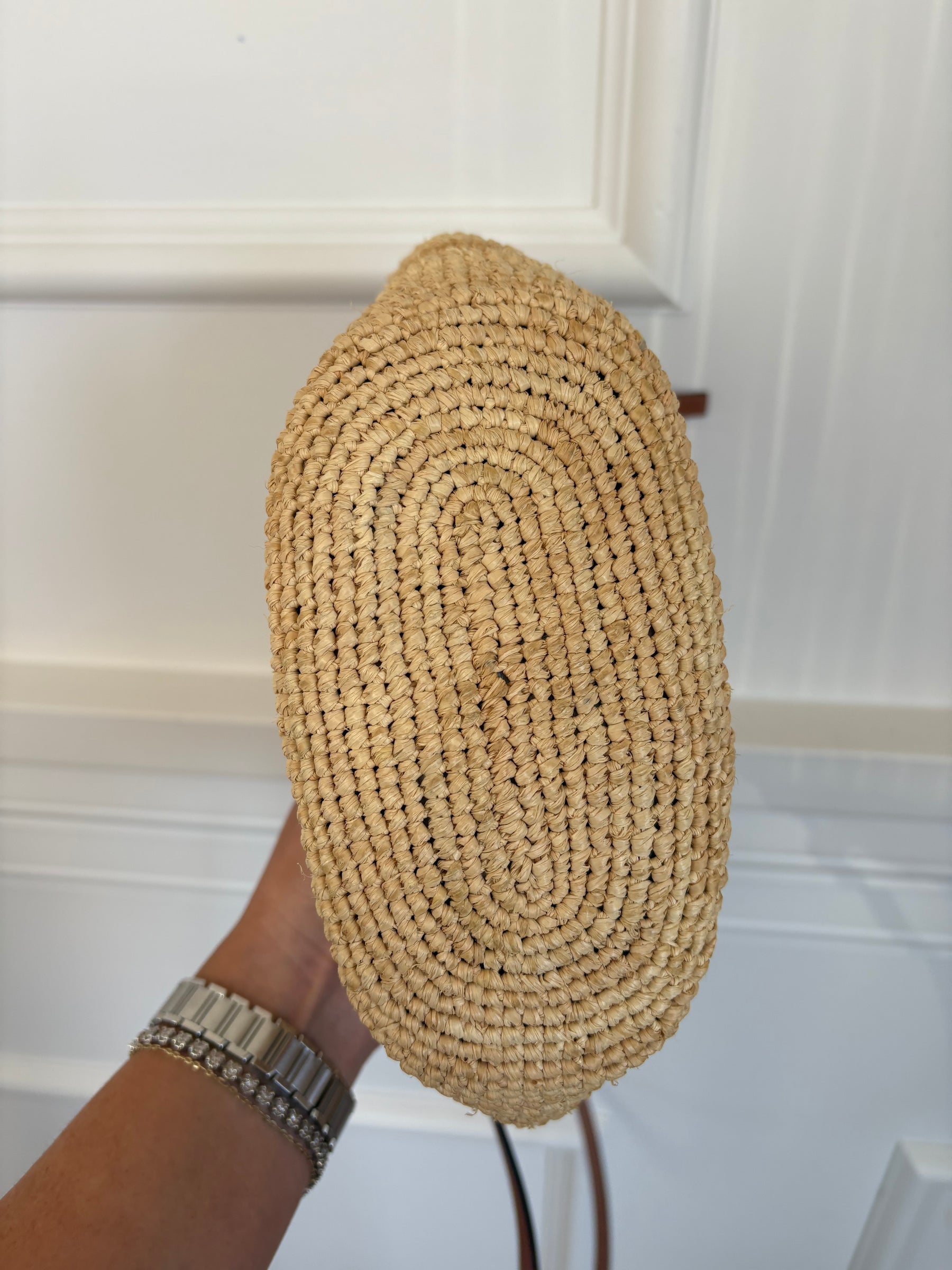 Loewe Raffia and Tan Leather Slit Pochette Crossbody Bag