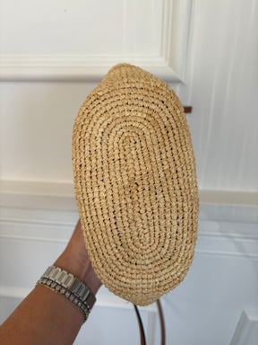 Loewe Raffia and Tan Leather Slit Pochette Crossbody Bag