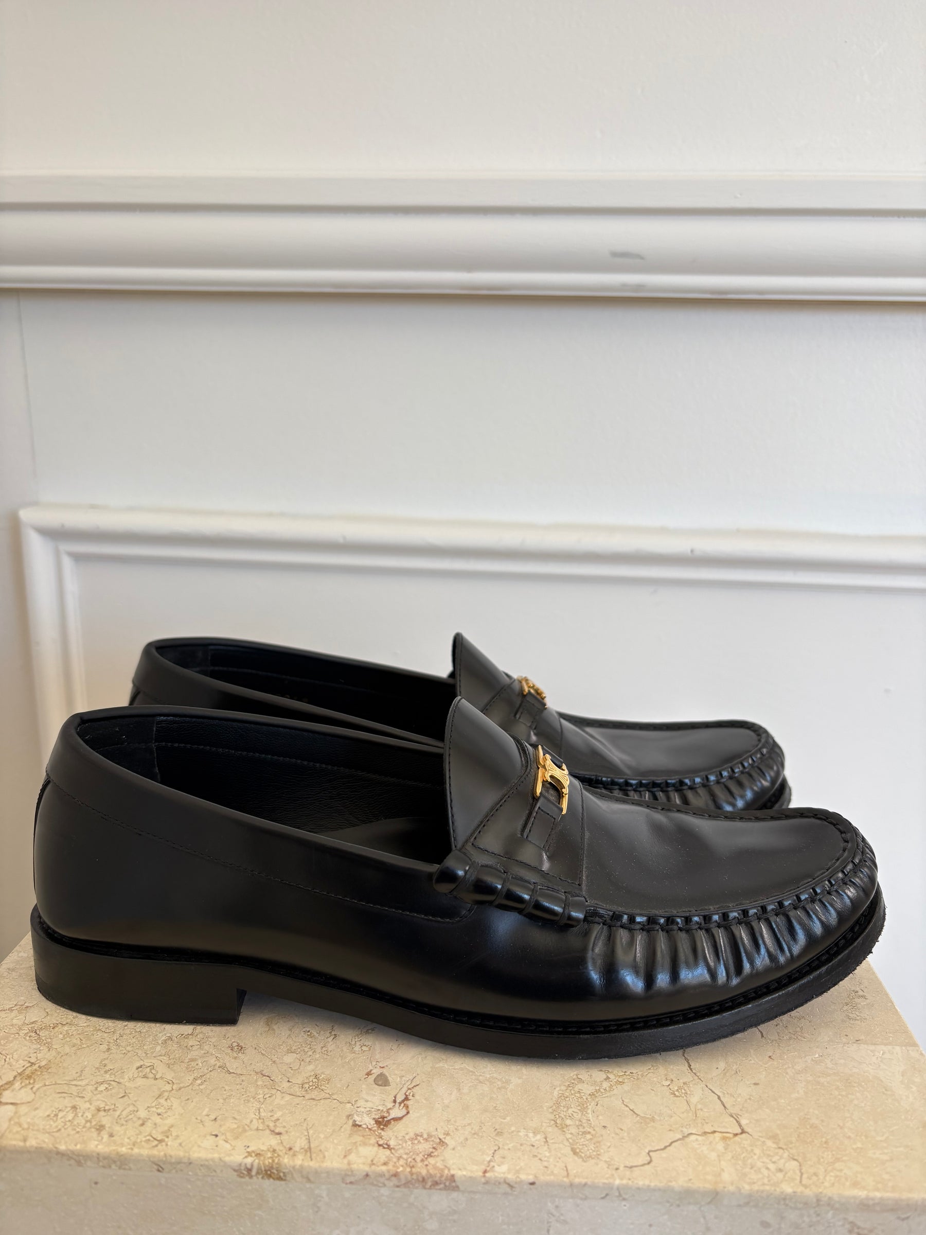 Celine Black Leather Triomphe Loafer, 42