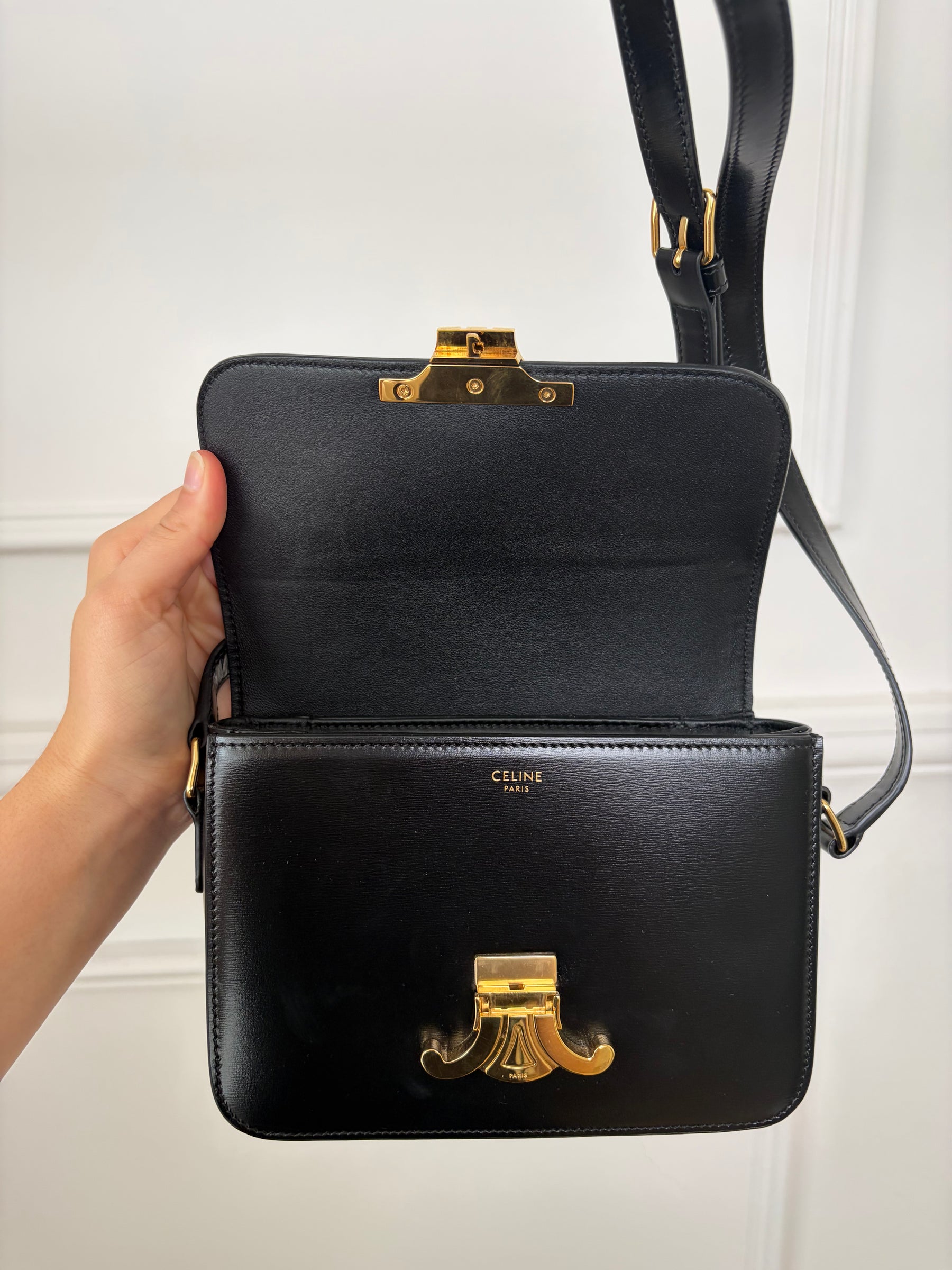 Celine Black Leather Triomphe Crossbody Bag