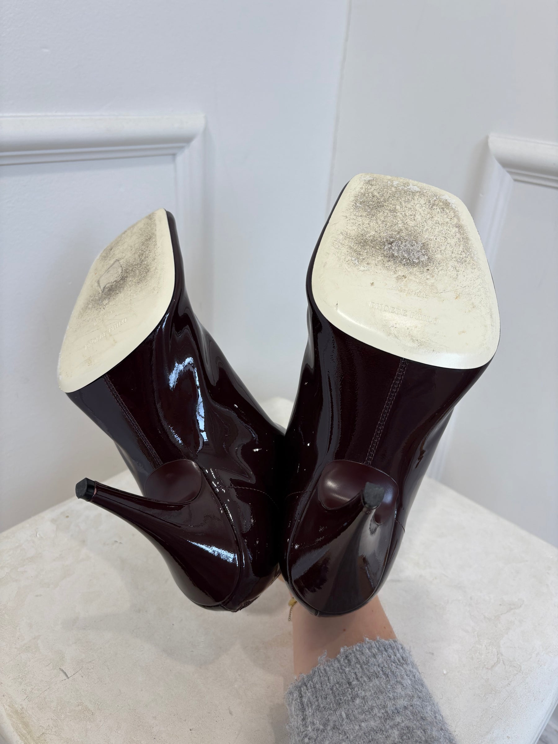 Phoebe Philo Aubergine Patent Square Toe Heeled Boot, 39