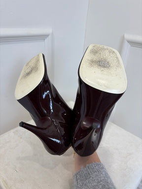 Phoebe Philo Aubergine Patent Square Toe Heeled Boot, 39