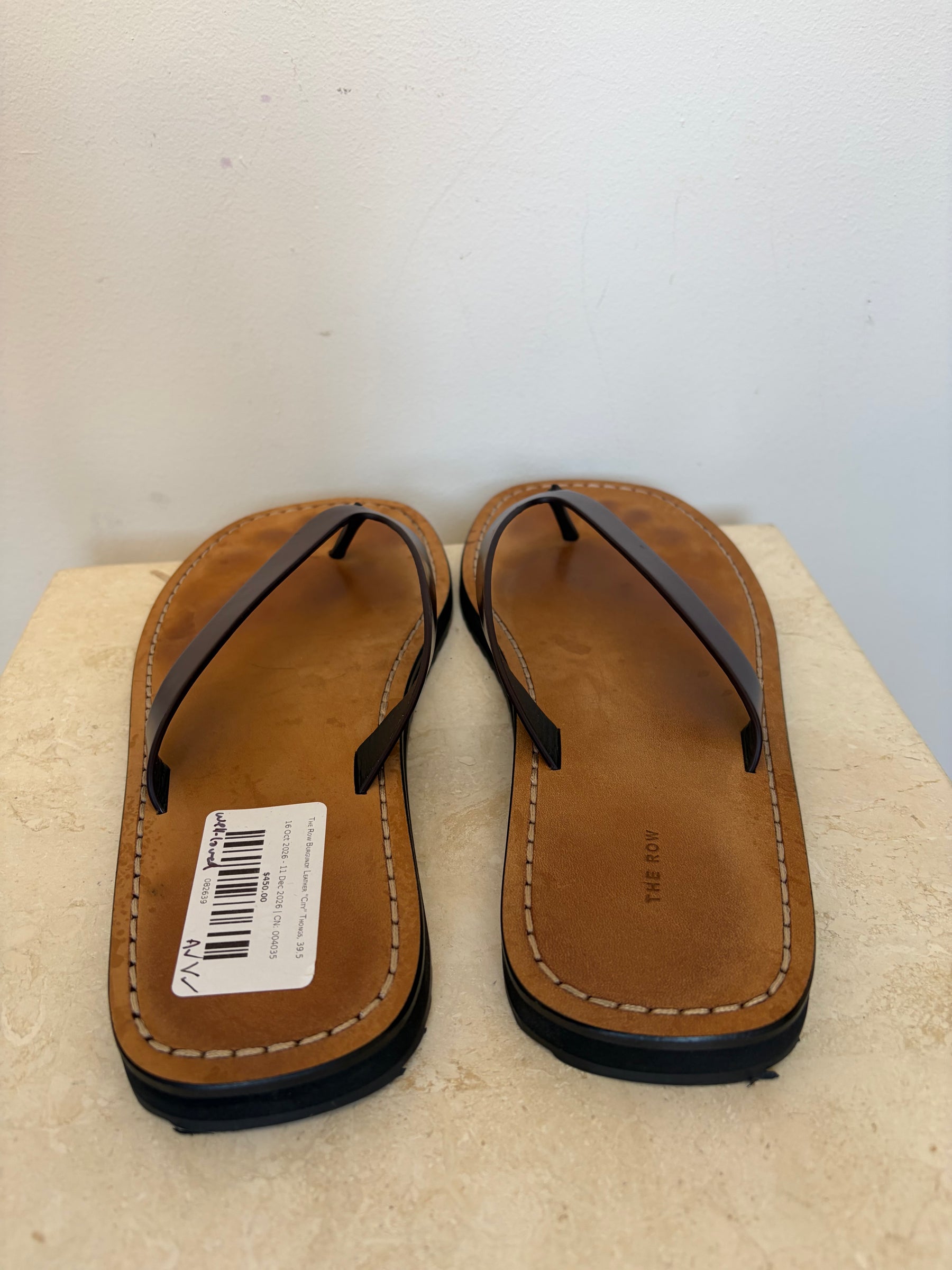 The Row Burgundy Leather "City" Thongs, 39.5