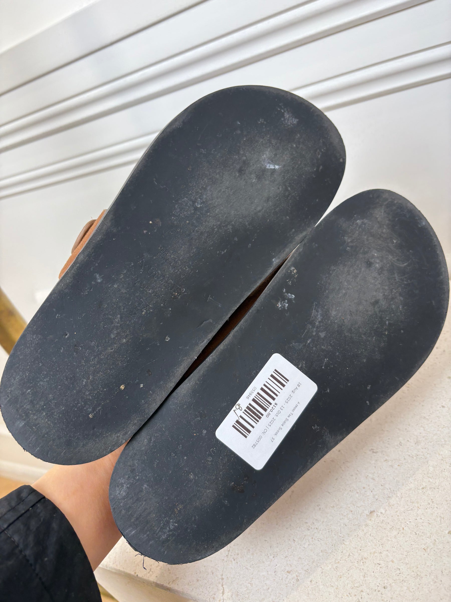 a.emery Tan Suede Slides, 37
