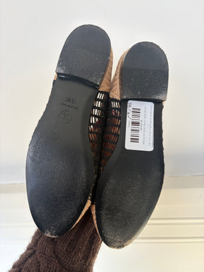 Chanel Natural And Black Raffia Ballet Flats, 36.5 C