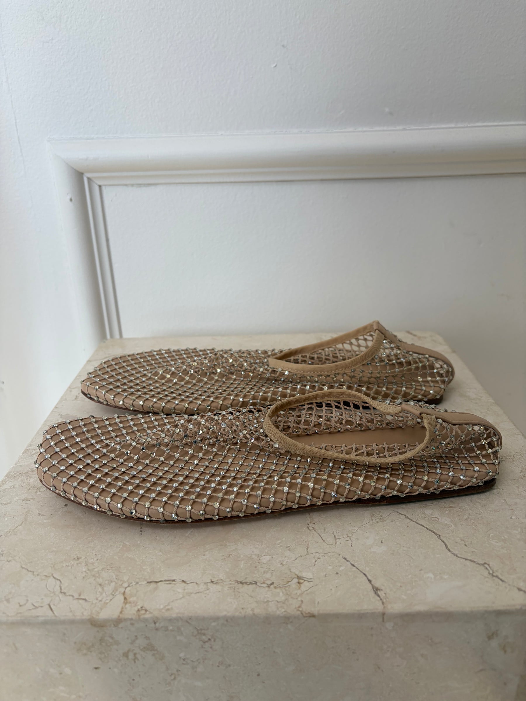 Christopher Esber Beige Crystal Net Flats, 38