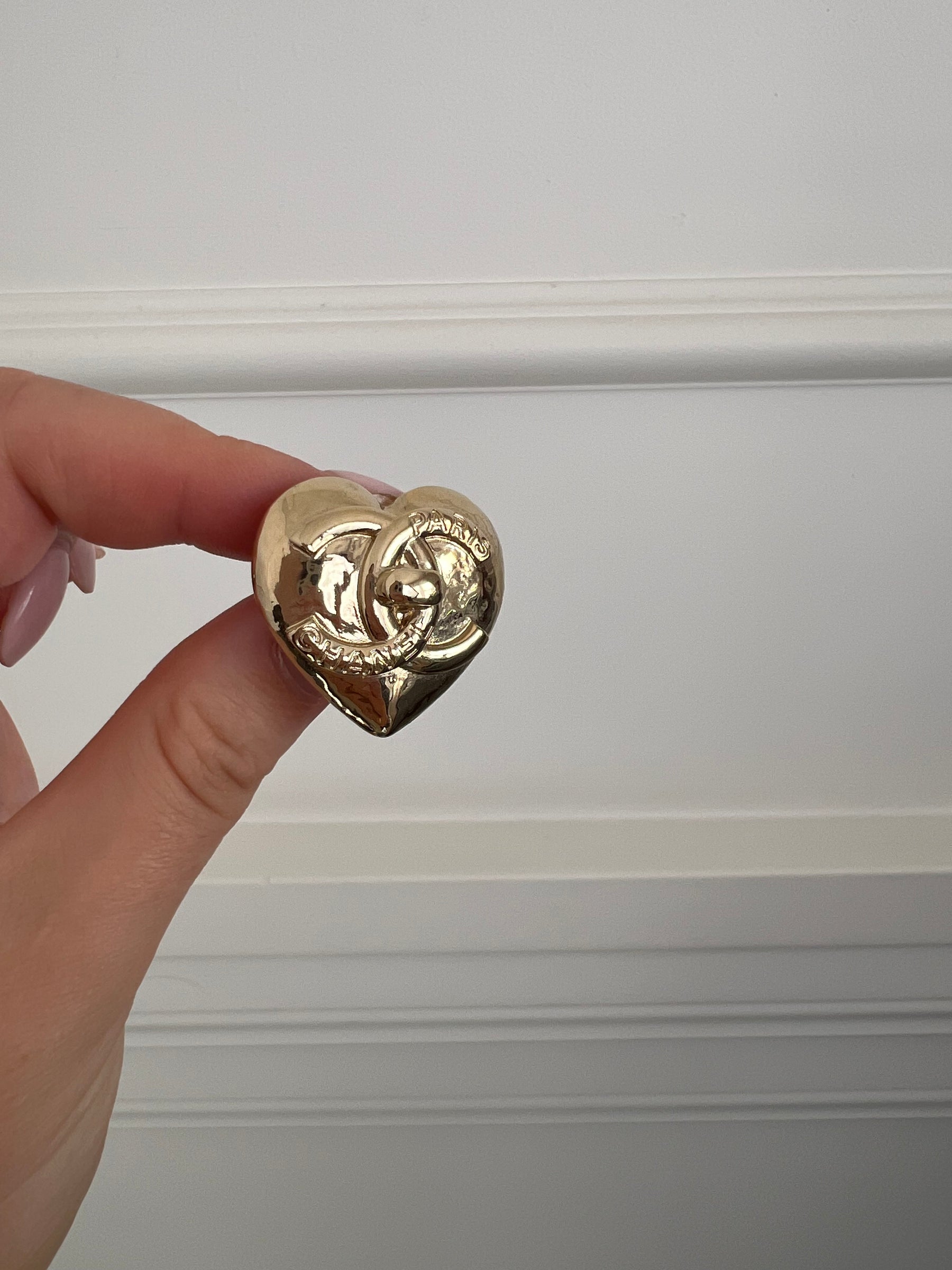 Chanel Gold Heart CC Metal Stud Earings