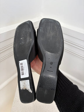 The Row Satin Peep Toe Slides, 41
