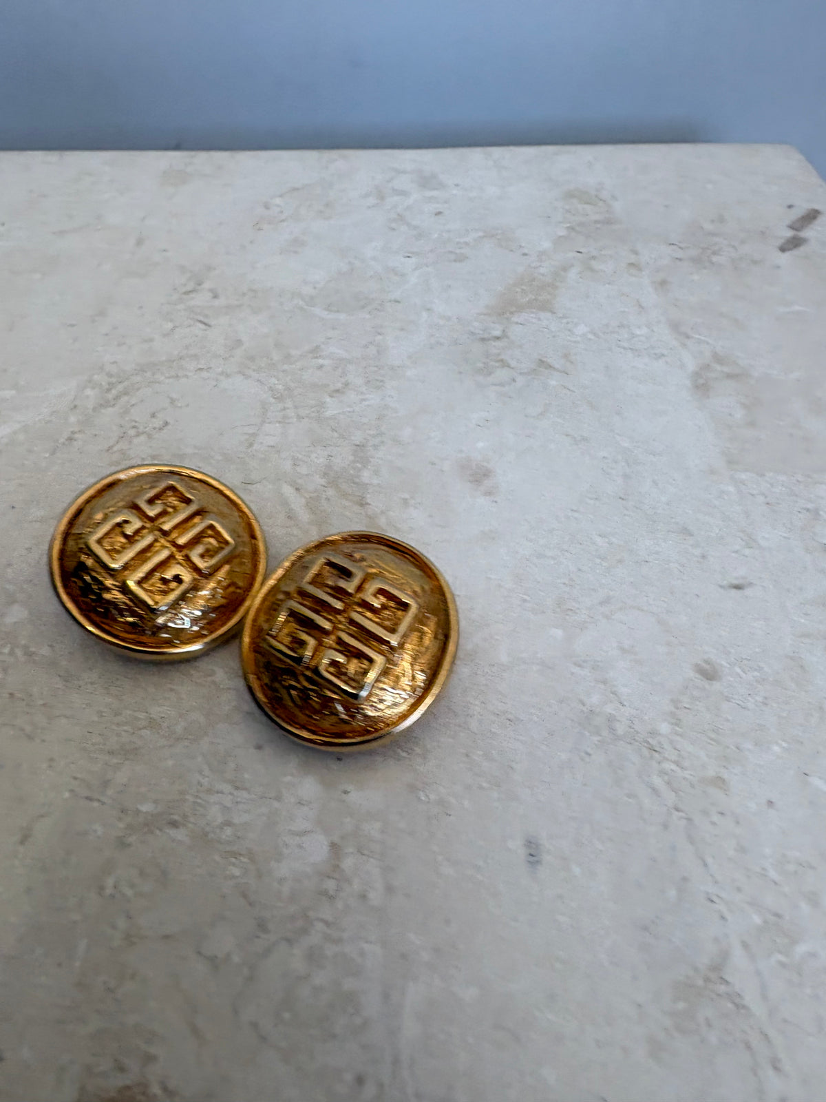Givenchy Gold Tone Clip On Logo Earrings