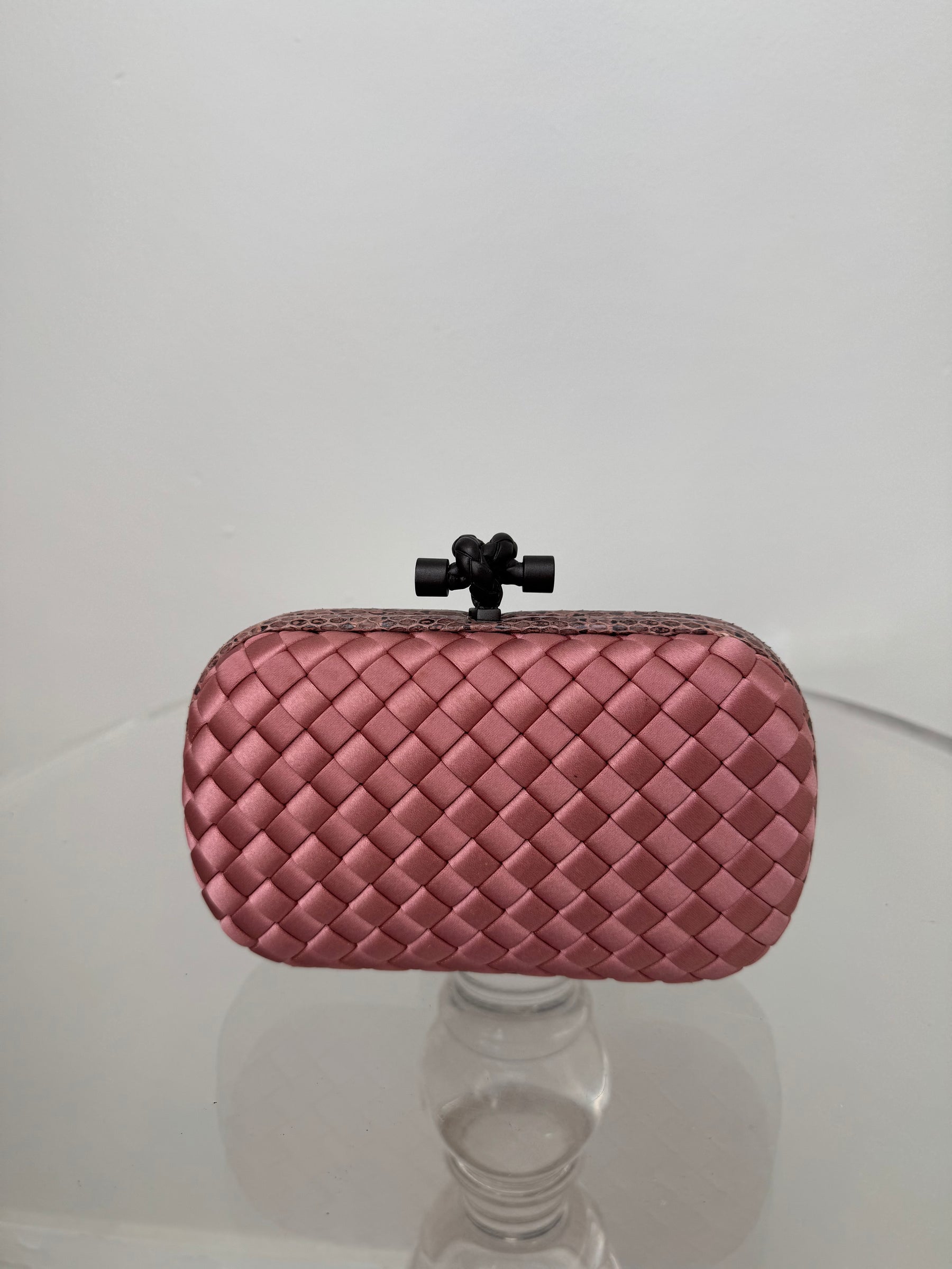 Bottega Veneta Musk Woven Silk Python Trim Knot Clutch