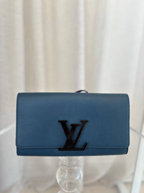 Louis Vuitton Navy Leather With Black Logo Clutch