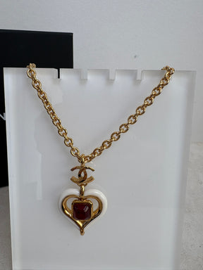 Chanel Heart Pendant With Red Stone And Gold Tone HW